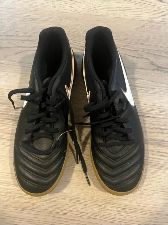 Nike Tiempox Black Indoor Soccer Shoes with White Swoosh, NWT