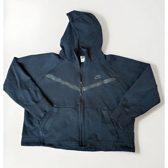 Nike Tech Hoodie Youth XL Black High-low Hem Full Zip Pre-Owned
