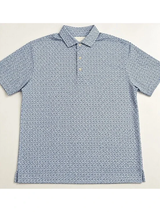 Donald Ross Men's M Leaves Print Performance Golf Polo White Navy DRP074