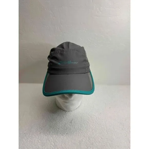 Eddie Bauer‎ Gray Teal Trim Sun Visor Hat Elastic Activewear Hat One Size