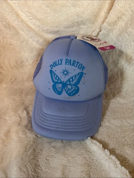 Dolly Parton Butterfly Graphic Trucker Hat Periwinkle Blue Mesh Snapback Cap NWT