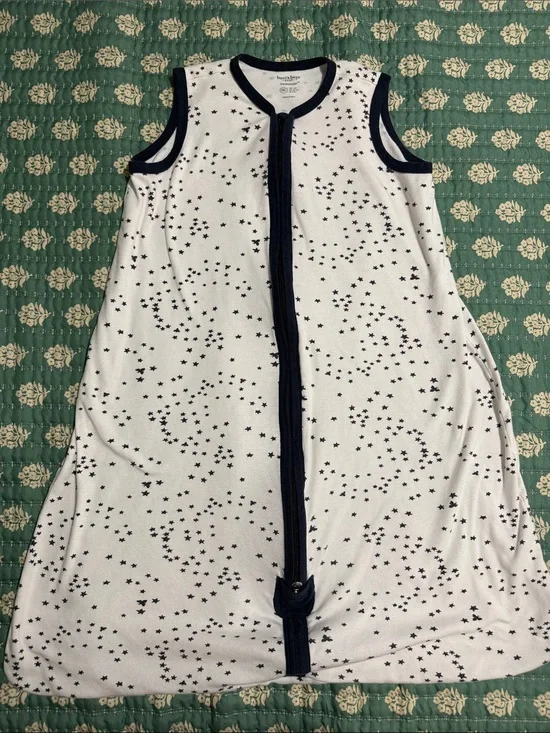 Burt’s Bees White Star-Print Kids Pajama Sack with Navy Trim .5tog