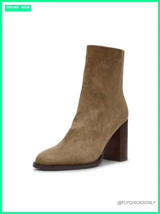 Suede Ankle Bootie with Block Heel and Closed Toe