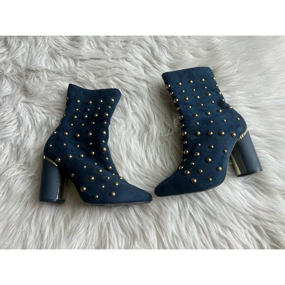 Cape Robbin Women's Size 8.5 Navy Blue Gold Studded Heel Boots Booties