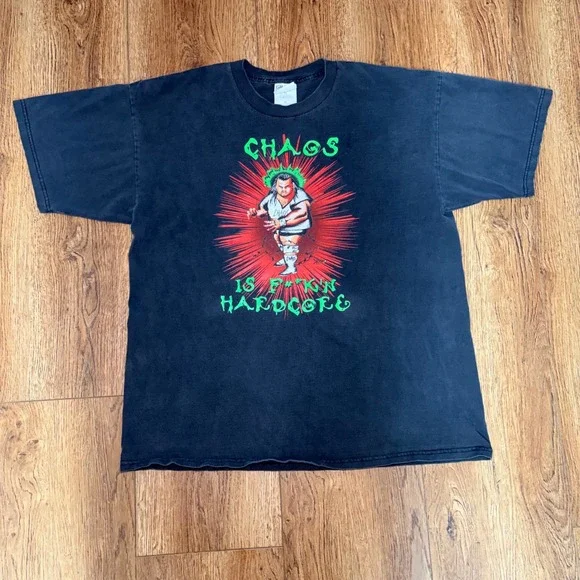 Vintage Chaos‎ Hardcore Wrestling Graphic T-Shirt Black Mens XL Double Sided