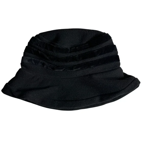 Vintage Lady Rachel Black Wool Blend‎ Cloche Hat Made in Italy Tiered Pleated