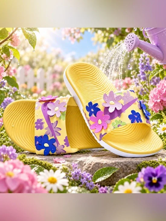 Nike Kawa Kids Yellow Floral Slide Sandals Size 1