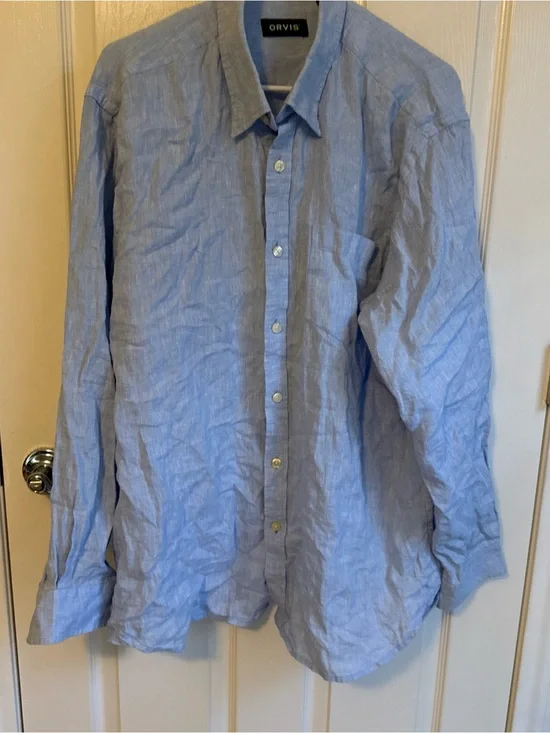 Orvis Sky Blue Linen Casual Button-Down Shirt