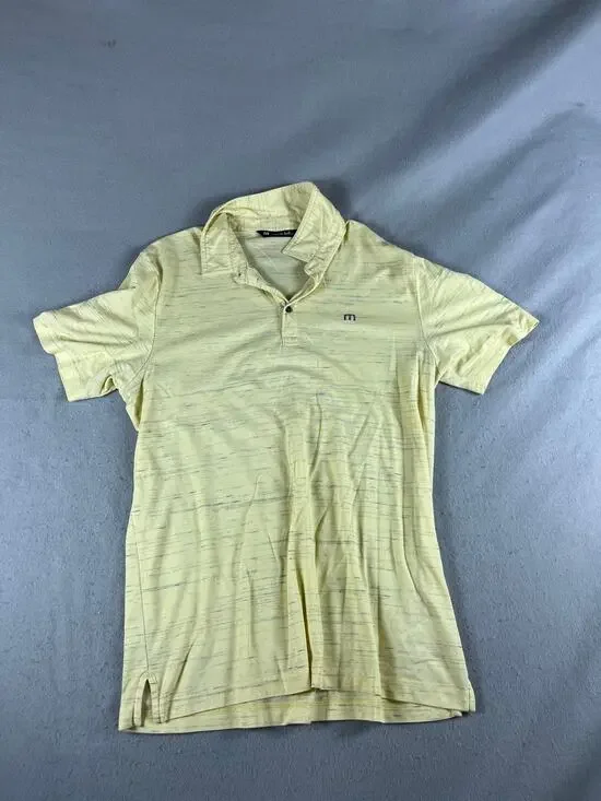 TravisMathew Golf Polo Shirt Mens L Yellow Short Sleeve Space Dye Melange Sports