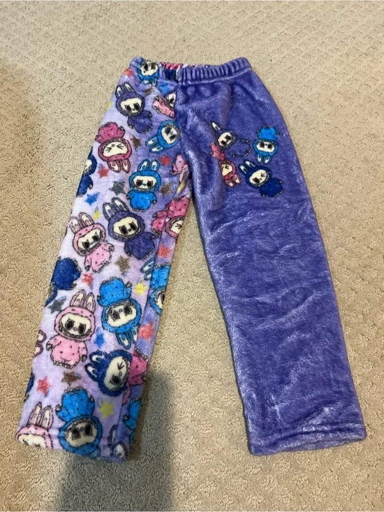Kids Plush Labubu Pajama Pants in Purple