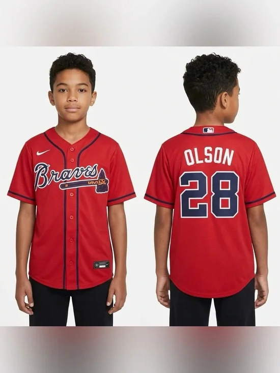 Nike Atlanta Braves Matt Olson #28 Alternate Red Youth Jersey Size S (8)