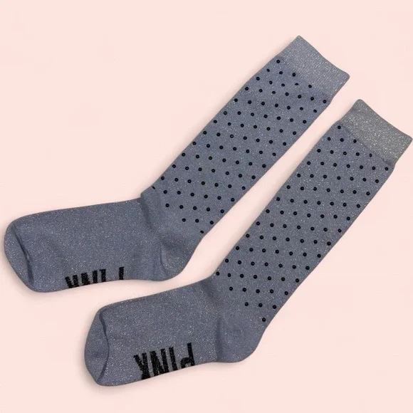 Victoria’s Secret PINK polka dot glitter socks Blue grey