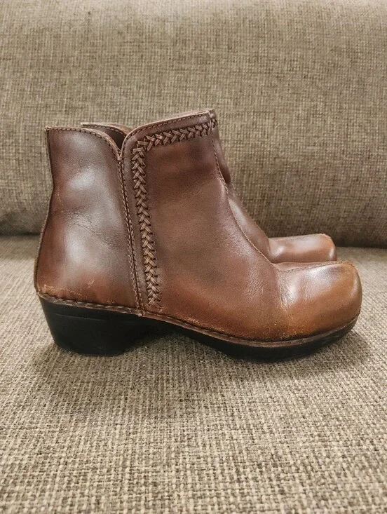 Dansco Braided Rich Brown Leather Ankle Clog Boots 36 US 5.5 Y2K Comfort