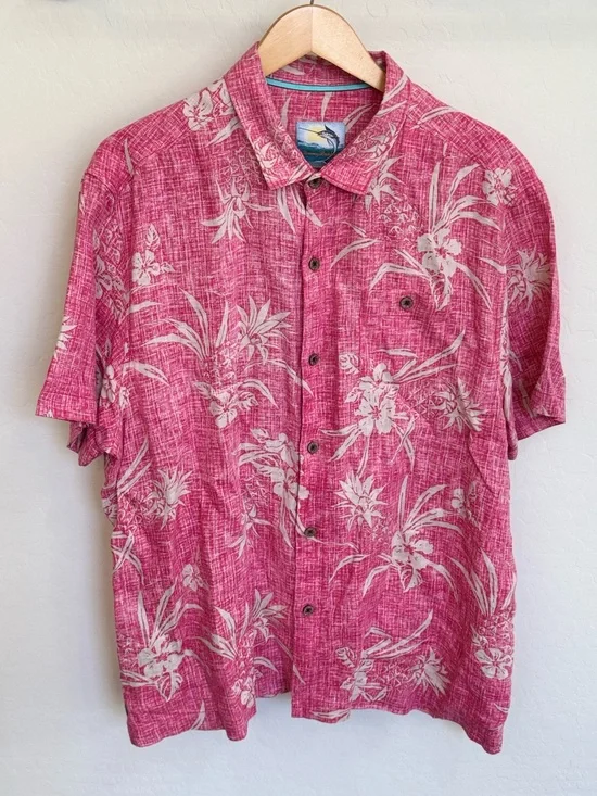 Tommy Bahama Pink Pineapple 100% Linen Hawaiian Island Button Up Camp Shirt XL