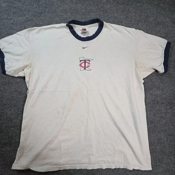 Minnesota Twins Shirt Mens XL White MLB Baseball Nike Ringer Graphic Tee