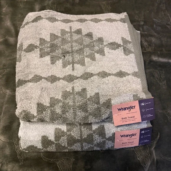 Wrangler Towel Set Unisex OS Green‎ New 2pc Blanket Weave Cotton Bath Towels