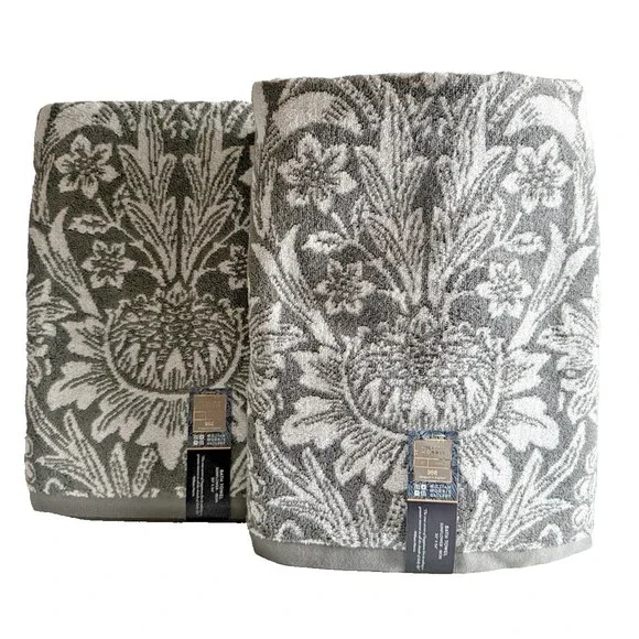 William Morris Sunflower Iron Gray Bath Towel Set of 2 Luxury English Garden