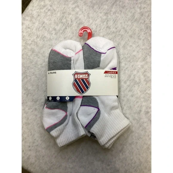K-Swiss Womens 6 Pair Low Cut Athletic Performance Socks White Grey PK9303‎