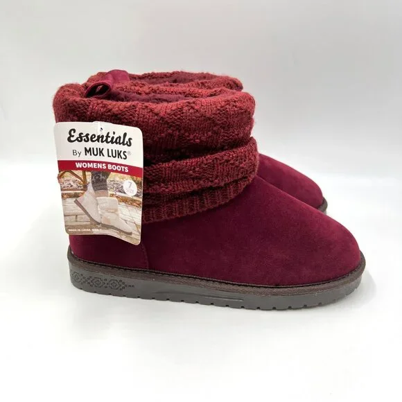Muk Luks‎ Womens Size 7 Burgundy Red Vegan Suede Leather Winter Boots Shoes