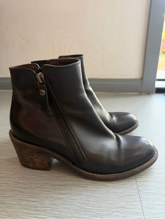 AGL Attilio Giusti Leombruni Black Leather Double Zip Ankle Boots 37/US 7