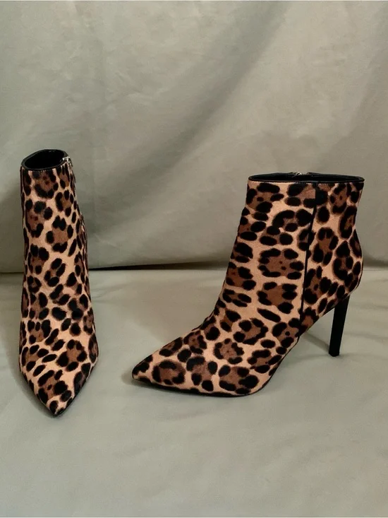 Nine West Leopard Print Pointed Toe Ankle Boots - Brown/Black