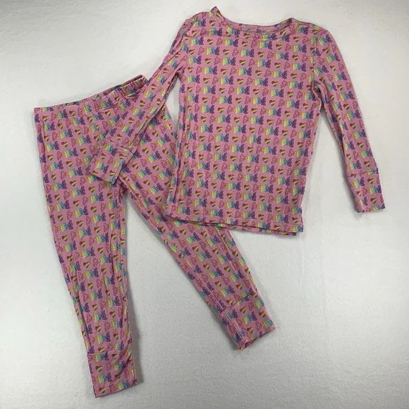 Posh Peanut Lisa Frank‎ Pajama Set Pjs 3t-4t Logo Rainbow Hearts Pink