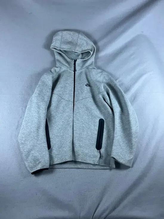 Nike Tech Fleece Hoodie Mens L Gray Full Zip Funnel Neck Raglan Athletic Sports