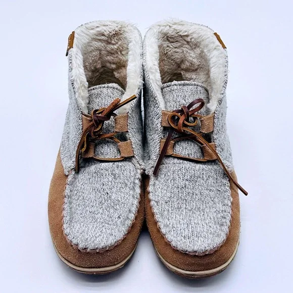 Minnetonka Womens Grey Knit Suede Faux Fur Lined‎ Moccasin Ankle Boots Size 10M