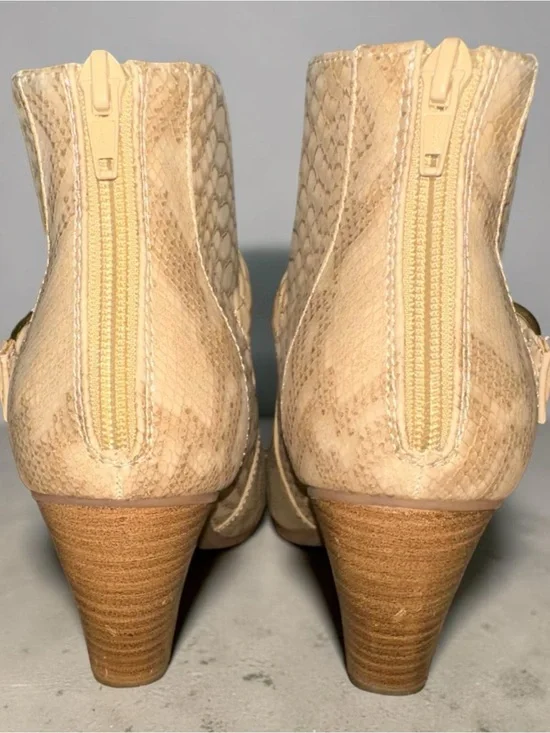BareTraps Tan Braided Strap Snake-Embossed Ankle Boots