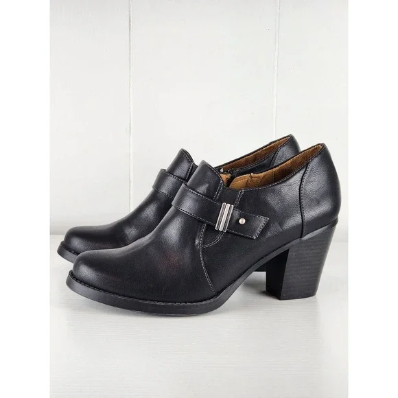 Natural Soul by Naturalizer Ankle boots Black Faux Booties Block Heel Size 10