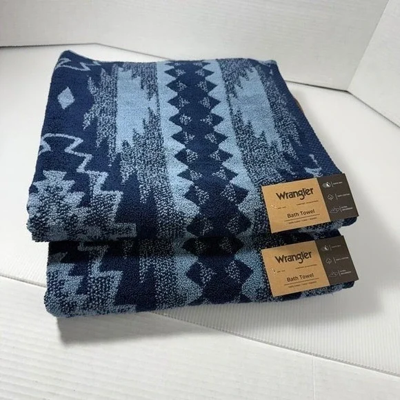 Wrangler 2 Bath Towels Set, NWT Blue‎ Aztec Country Western