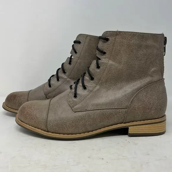 Avenue Grey Faux Leather Athens Cap Toe Zipper Boots Womens Size 11