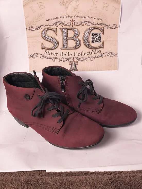 Bussola Pavia Mulberry Suede Lace Up Zip Ankle Boots EU 38 US 7.5-8