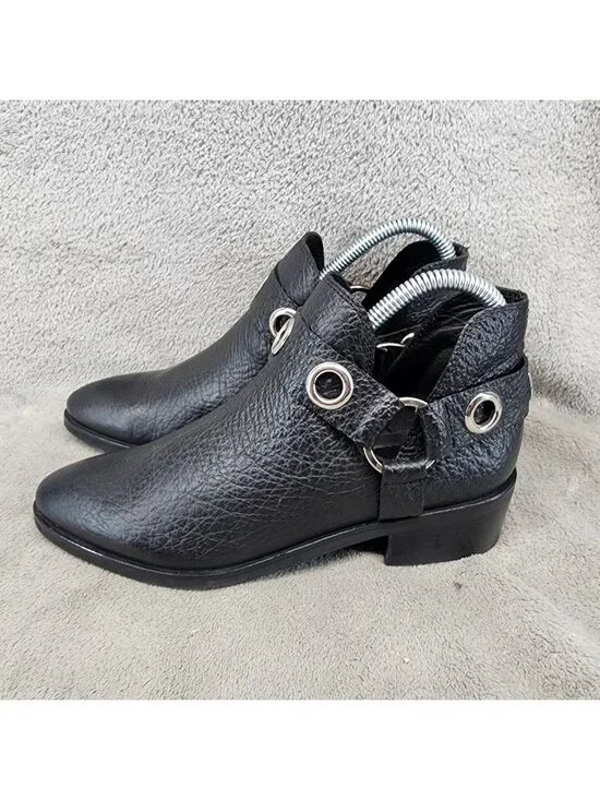 Kaanas Shoes Womens Size 6.5 Black Leather Morelia Harness Ankle Booties *Read*