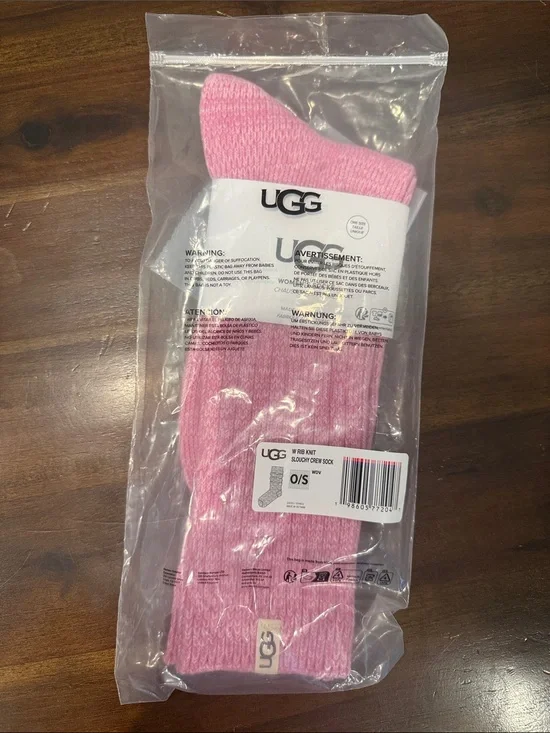 UGG Pink Ribbed Slouch Crew Socks for woman’s onesize tall boot