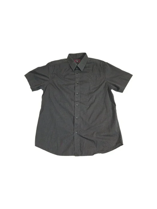 Untuck it Mens Button Front Short Sleeve Cotton Black Shirt L