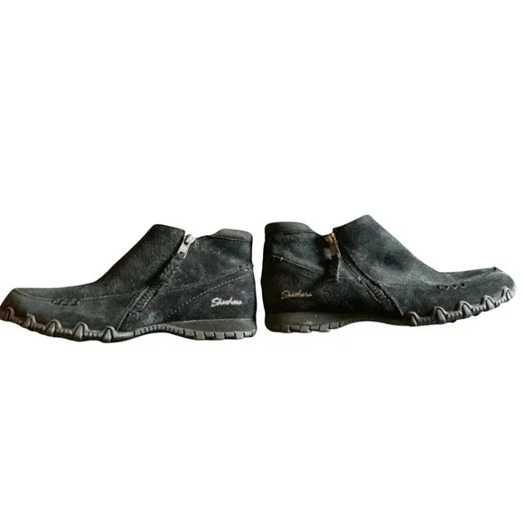 Skechers Relaxed Fit Suede Ankle Boots 7‎ Black 44721 Memory Foam Zipper Booties