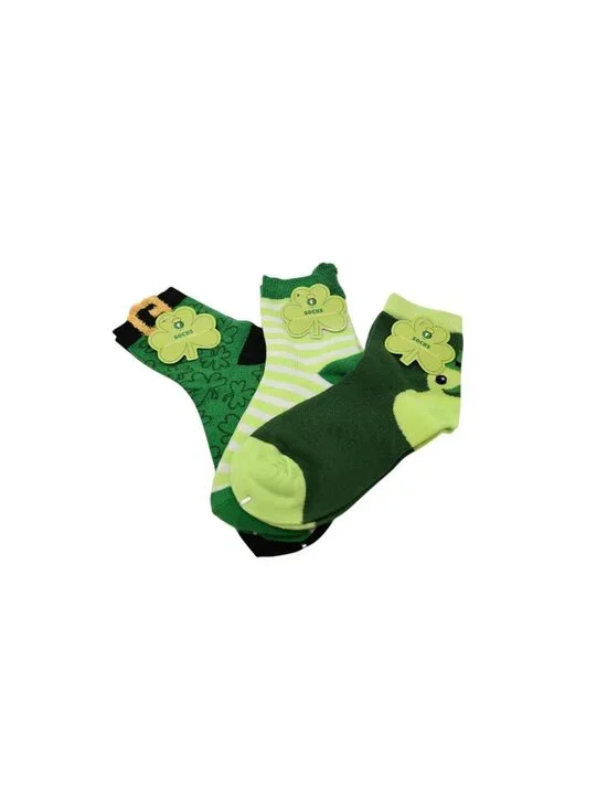 NIP Lot Of 3 MFR St Patricks Day Shamrock Ankle Crew Socks One Size Green