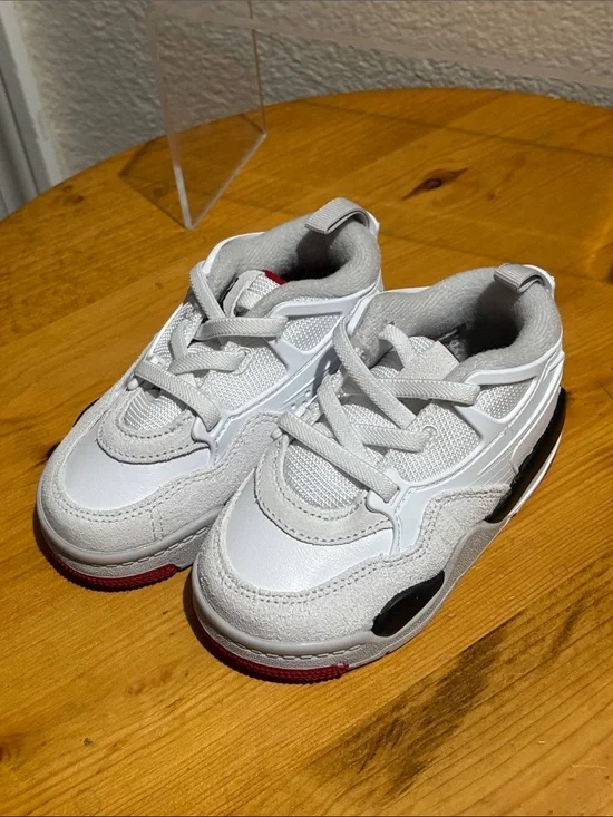 Nike Kids White Athletic Sneakers with Black & Red Accents 6C