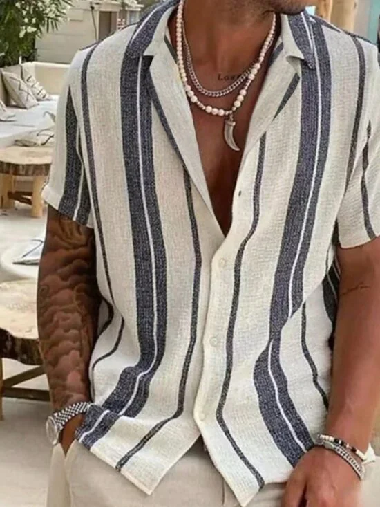 Multicolor Casual Men's Striped Single-Breasted Button Pocket Shirt