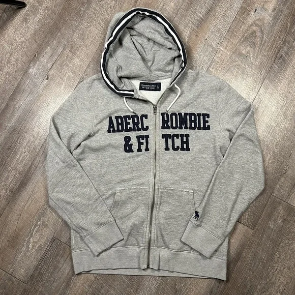 VTG Y2K Abercrombie Fitch Hoodie Mens S gray Faded Distressed Zip Up Spellout