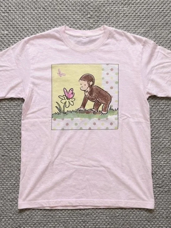 Gildan Light Pink Curious George Butterfly Graphic Tee