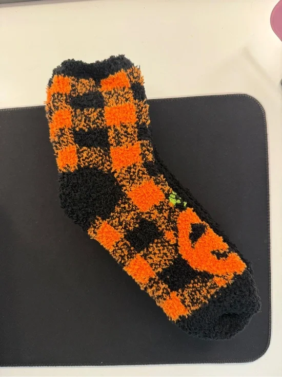 NWT Halloween Fuzzy Socks Jack O Lantern Plaid & Striped Cozy Crew 3 Pack