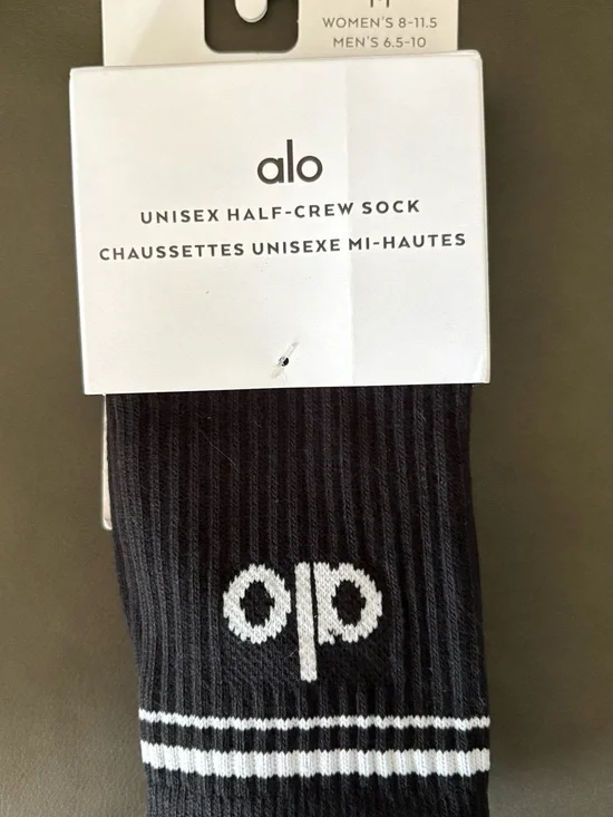 ALO Yoga Unisex Black Half-Crew Athletic Socks with White Logo
