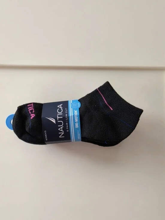 Nautica Black Low-Cut Athletic Socks with Pink & Blue Accents - Women's 6 Pack