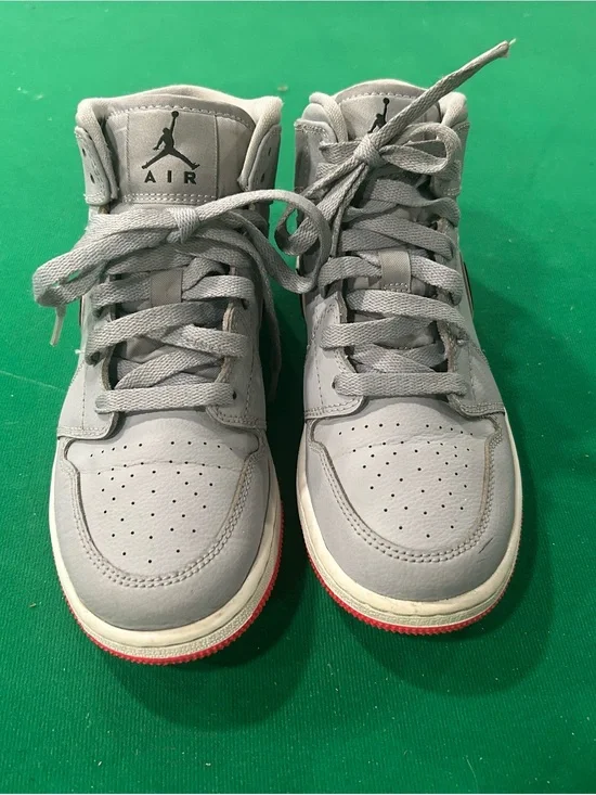 Nike Kids Gray High-Top Sneakers with Red Outsole Accent