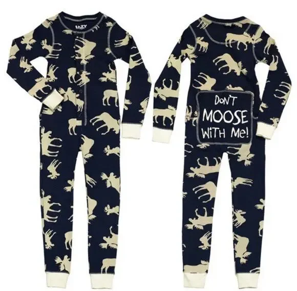 Lazy One Kids Moose Flap Jack Onesie Pajamas - 3T Blue
