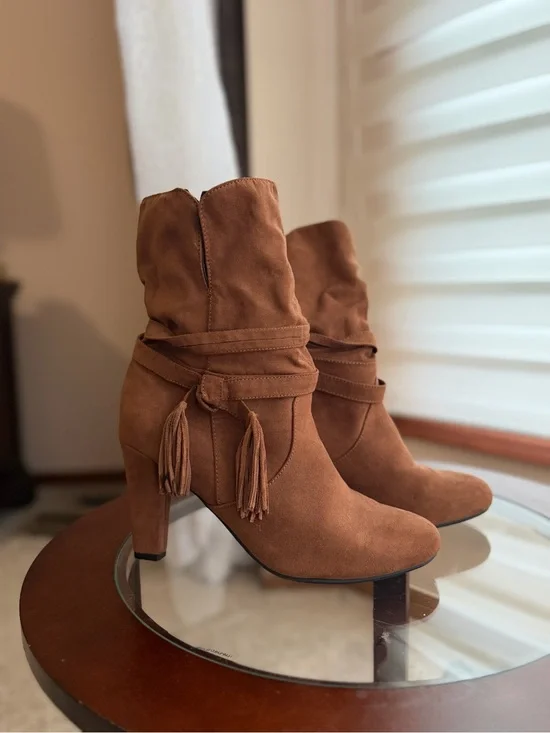 Express Brown Suede Tassel Heel Booties