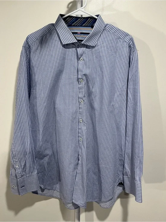 Men's Blue Micro-Check Dress Shirt - Tailored Spread Collar