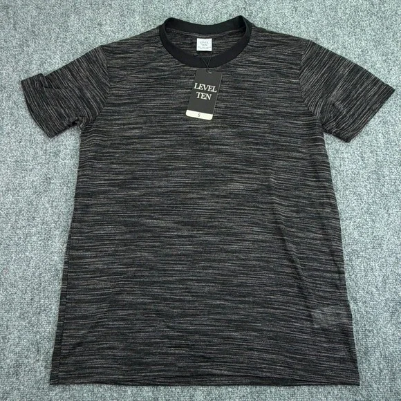 Level Ten T Shirt Mens Small Black Melange Knit Short Sleeve Poly Viscose NWT